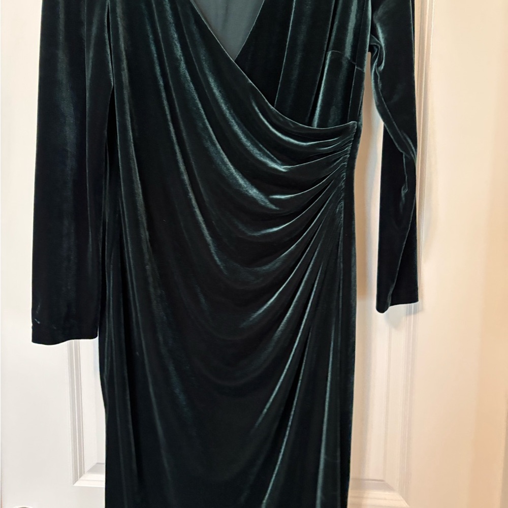Ralph Lauren Deep Green Velvet Long Sleeve Dress